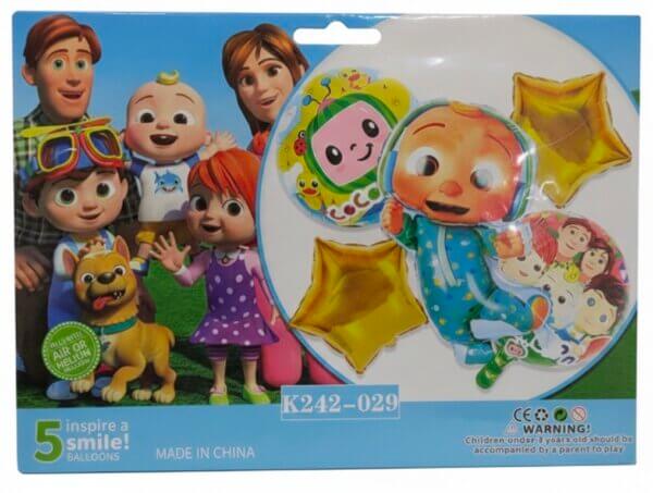Cocomelon Foil Balloon Set – 20 Inch, Multicolor, 5 Pcs Party Balloons for Kids