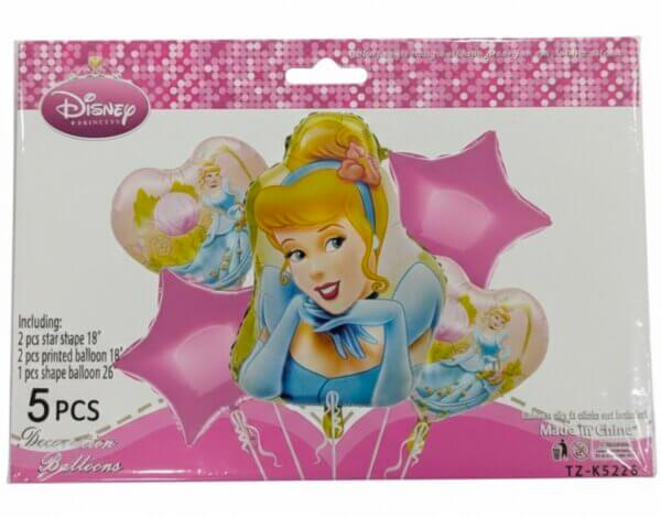 Cinderella Theme Birthday Foil Balloon Set – 5 Pcs Party Balloons for Girls