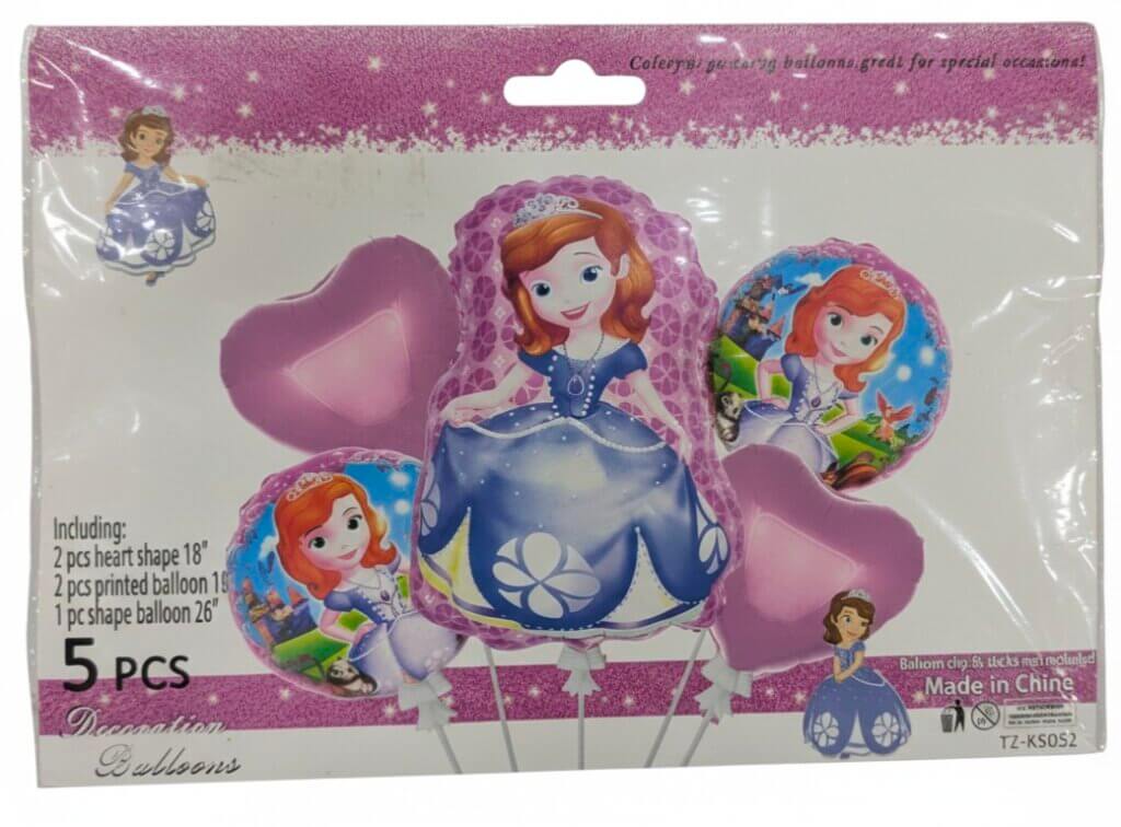 Princess Sofia Foil Balloon Set – 18 Inch, Multicolor, 5 Pcs Party Balloons for Girls