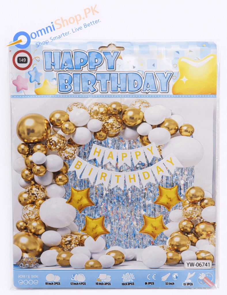 Birthday Party Balloon Set – 50+ Pcs Golden & White Theme Decoration Balloons