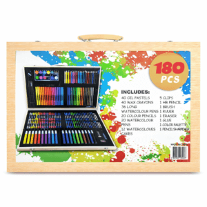 Super Mega Art Set 180 Pieces – Complete Drawing & Painting Kit in Wooden Briefcase