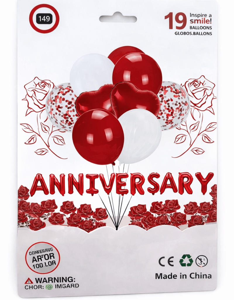 Anniversary Balloon Set – 19 Pcs Foil & Confetti Balloons Party Decoration