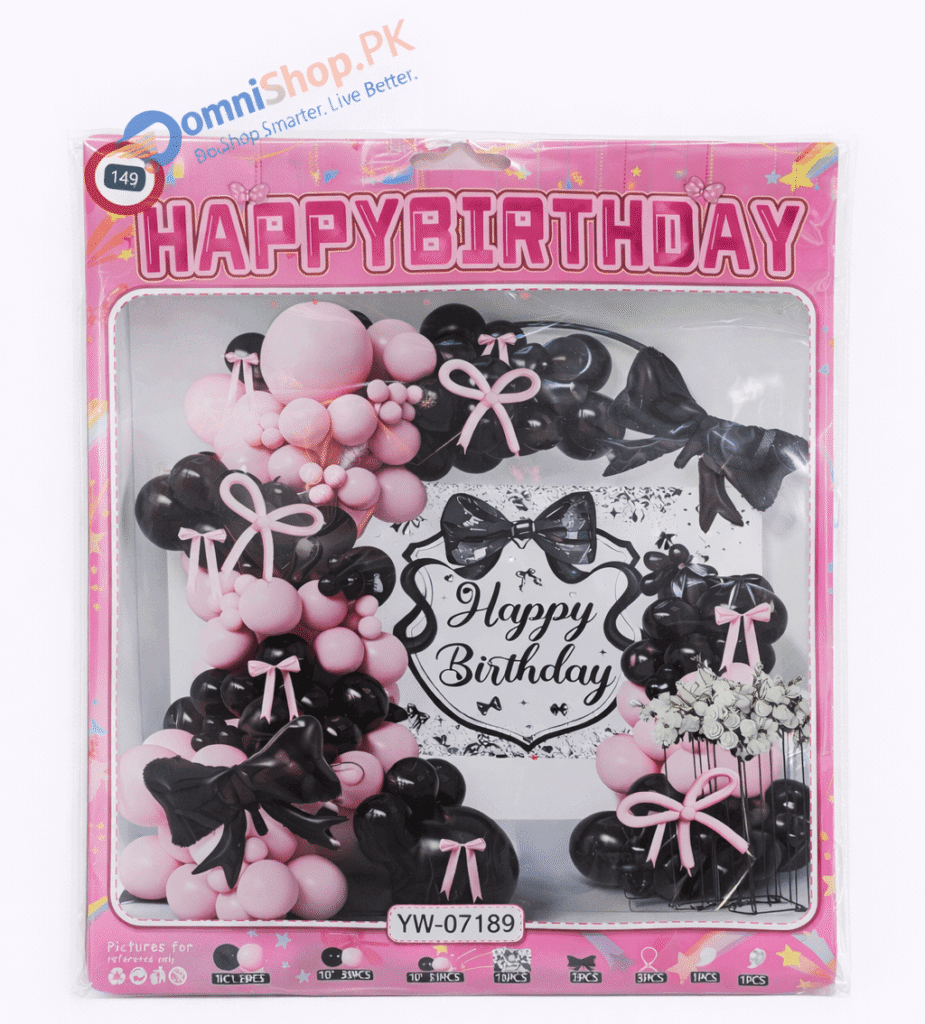 Birthday Party Balloon Set – 50+ Pcs Black & Pink Theme Decoration Balloons
