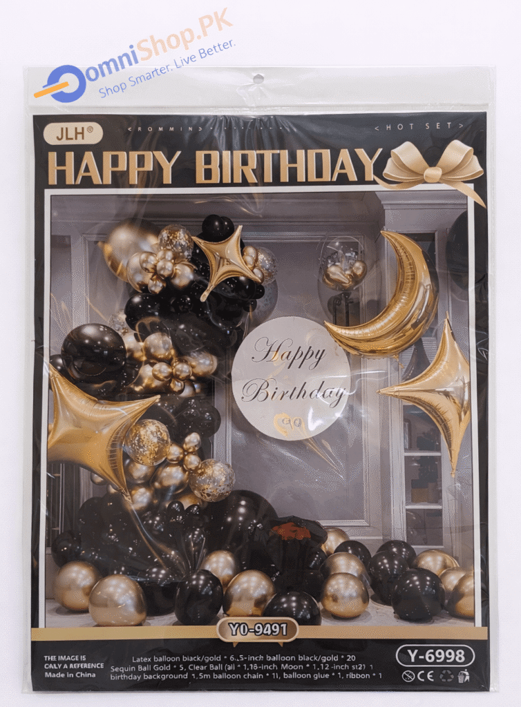 Birthday Party Balloon Set – 50+ Pcs Black & Golden Theme Decoration Balloons